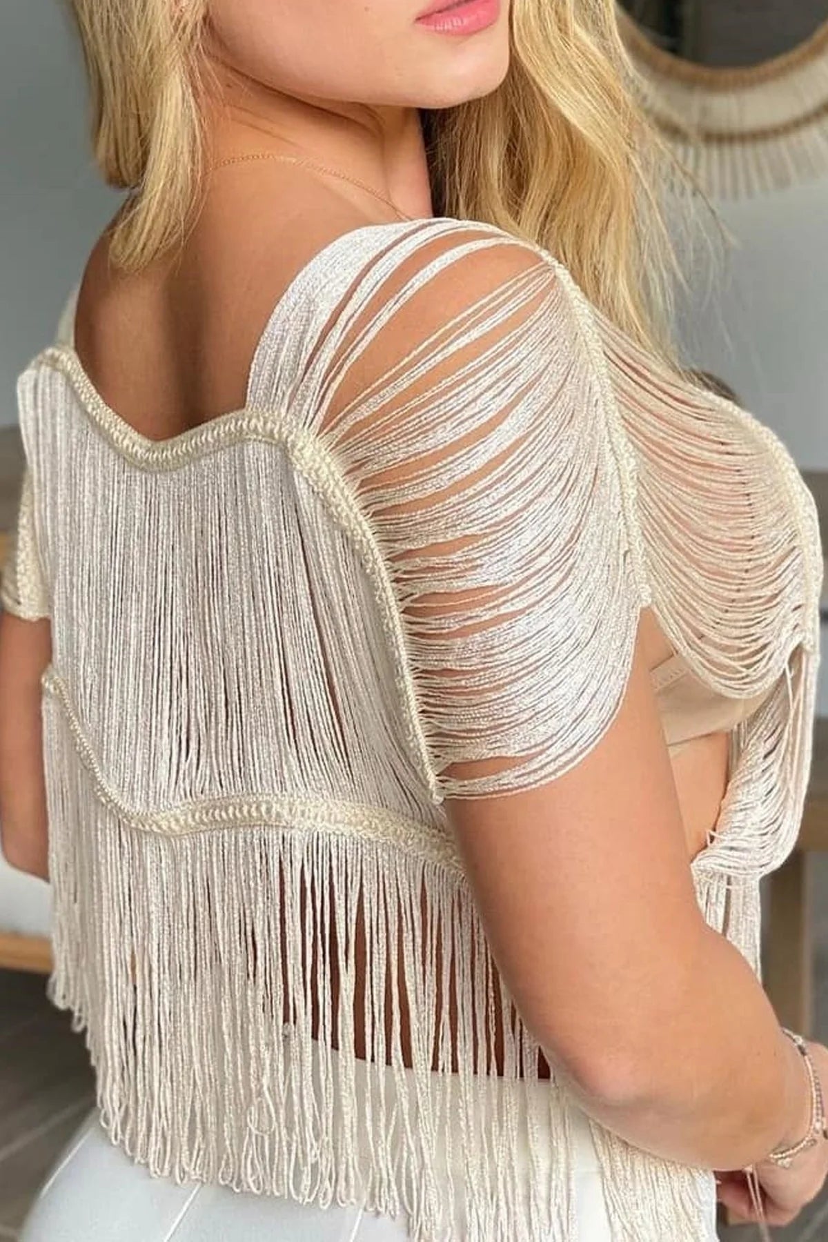 Swim Vcay Summer Beach Fringe Hem  Eva Top